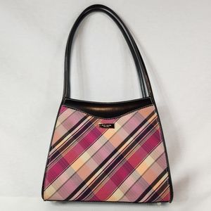 Kate Spade Handbag Shoulder Bag Pink Plaid with Black Trim